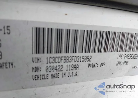 2015 Dodge Dart Sxt z USA, uszkodzony, nr VIN 1C3CDFBB3FD315092